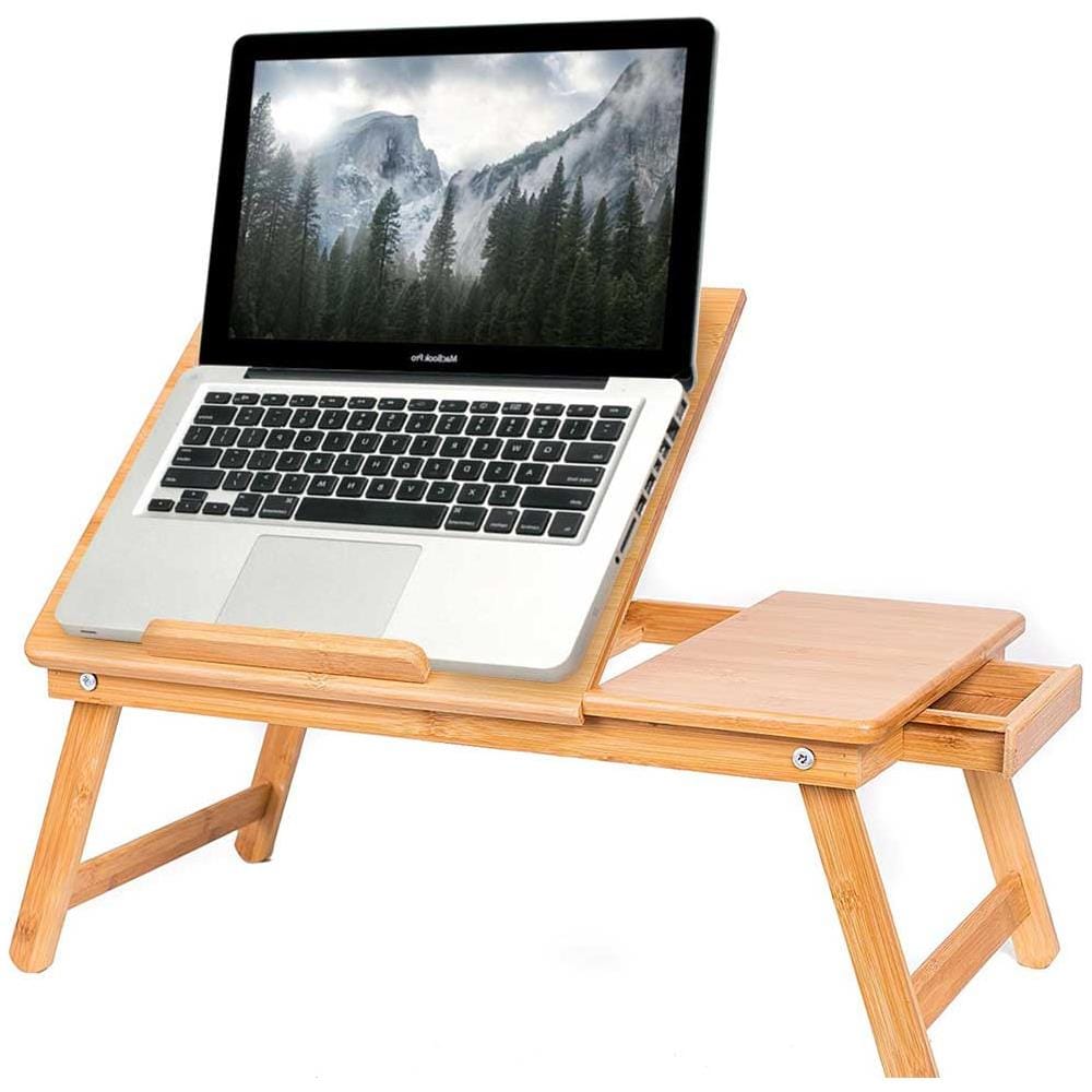 Tavolino Vassoio Letto Divano Porta Notebook Pc Tablet Pieghevole In Legno Bambu - Foto 1