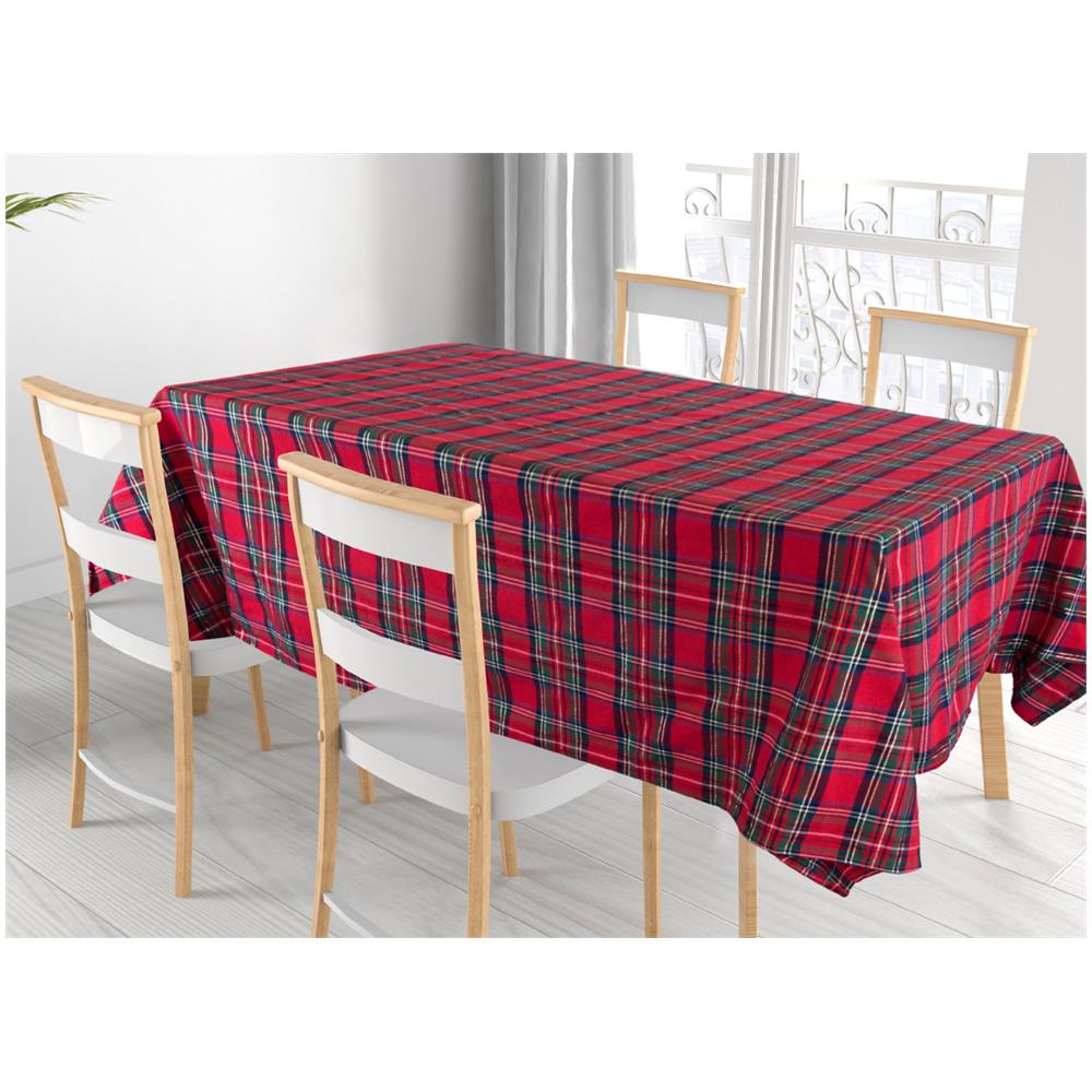 Tovaglia Cucina Soggiorno Misto Cotone Fantasia Tinto In Filo Con Lurex Mod. Natalina Scozzese 140x240cm Rosso - Foto 1