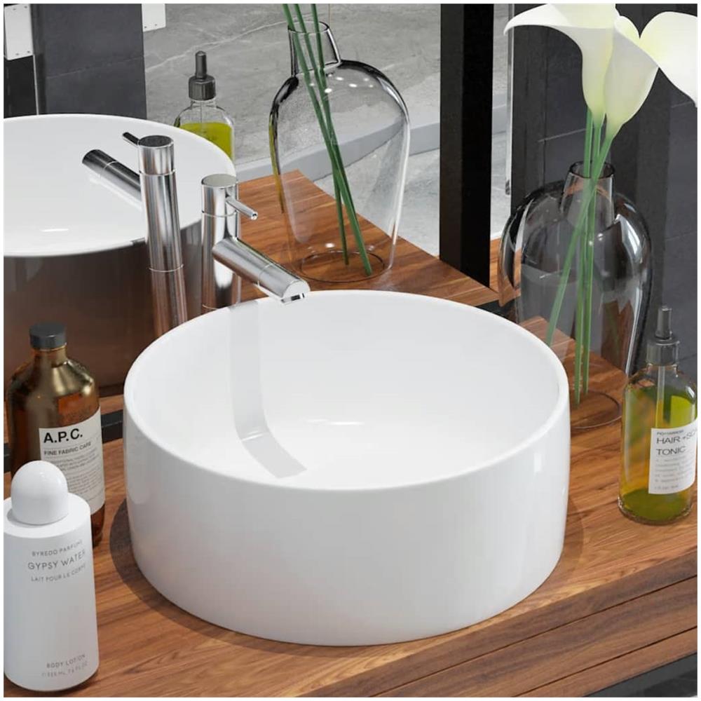 Lavandino Tondo In Ceramica Bianca 40 X 15 Cm - Foto 1