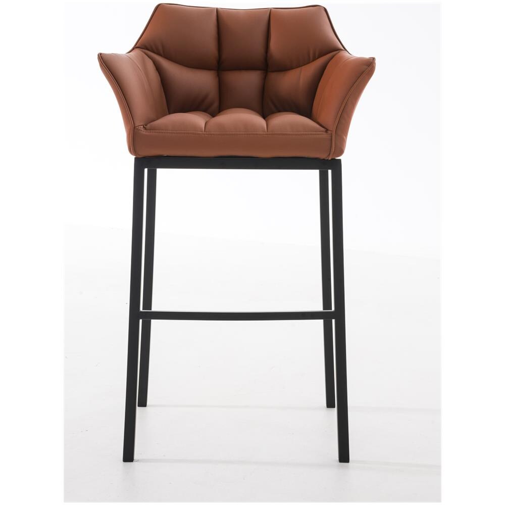 Sgabello Alto Bar DAMASO in Similpelle - Sedia Sgabello con Braccioli e Schienale Imbottiti e Poggiapiedi l Sgabello Fisso Bar Cucina Pub in Acciaio - H 83 cm Marrone Chiaro Nero - Foto 2