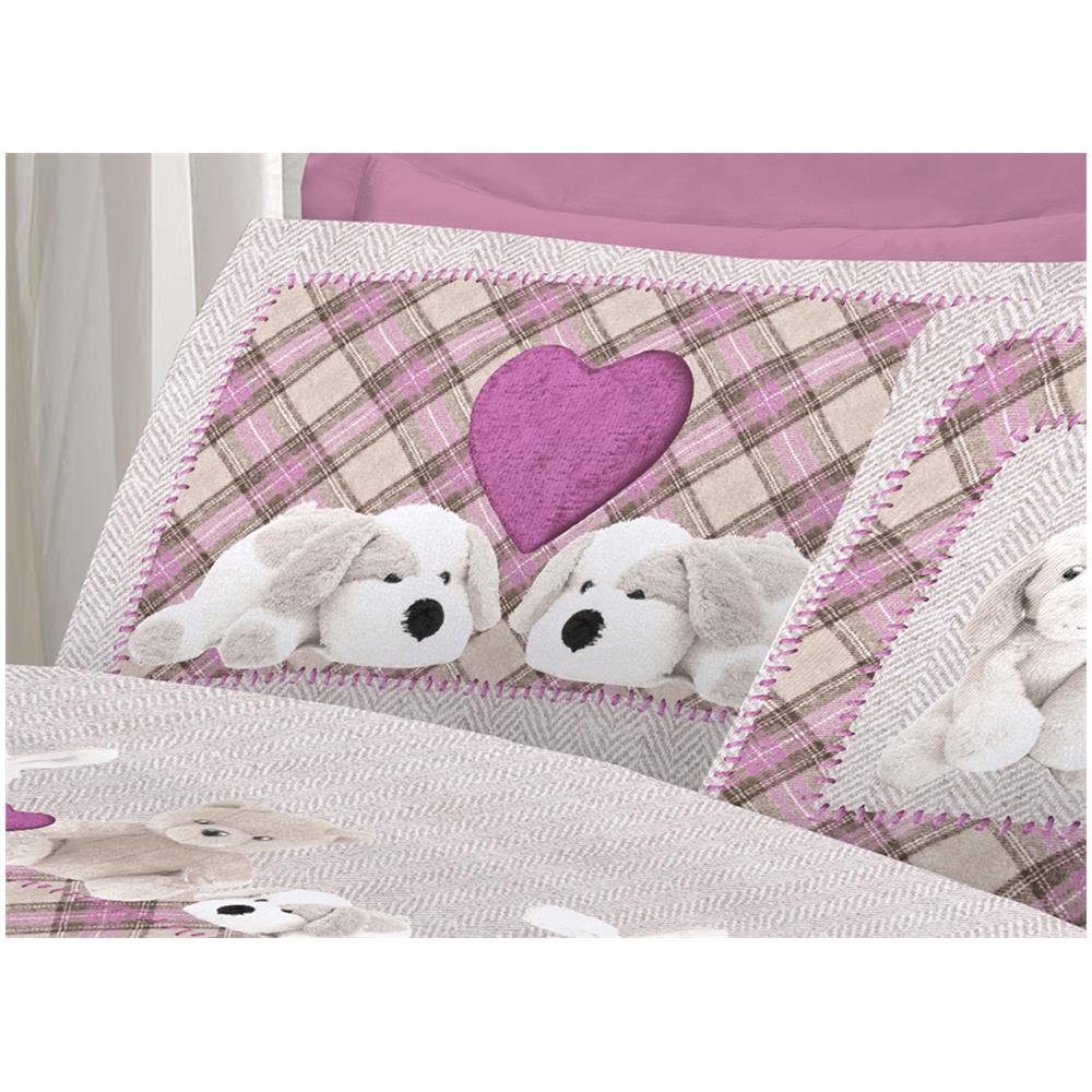 Completo Lenzuola Flanella Pensieri Delicati 100% Cotone Dis. Peluches Rosa Singolo Rosa - Foto 2