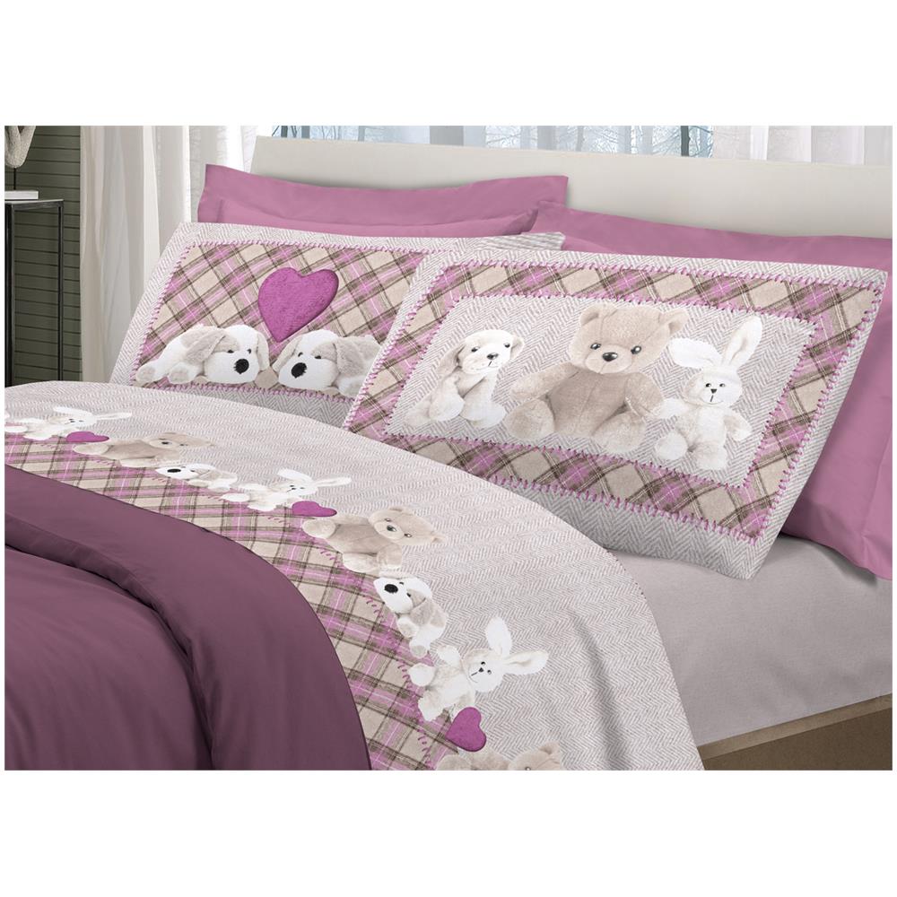 Completo Lenzuola Flanella Pensieri Delicati 100% Cotone Dis. Peluches Rosa Singolo Rosa - Foto 1