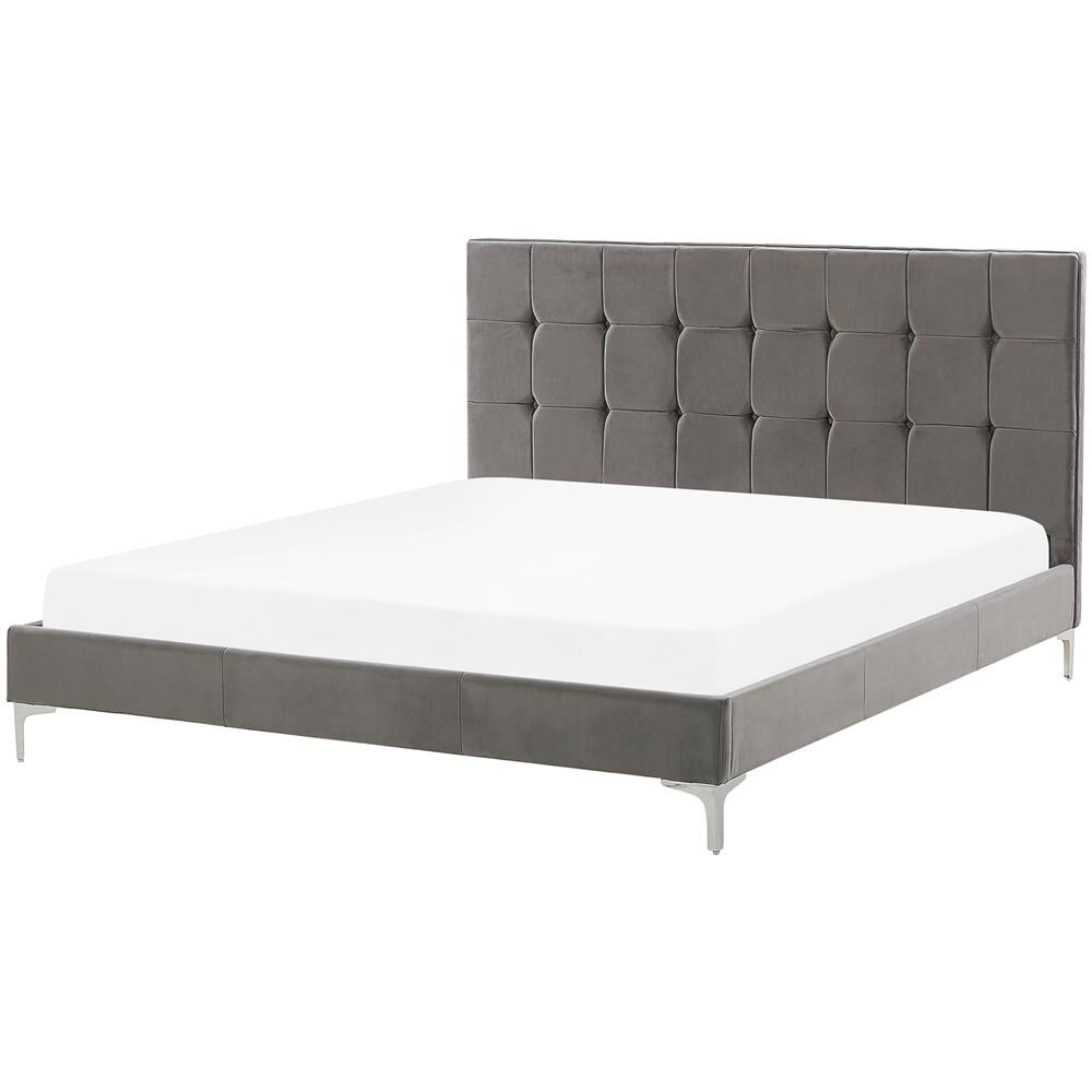 Letto In Velluto Grigio 140 X 200 Cm Ambert - Foto 1