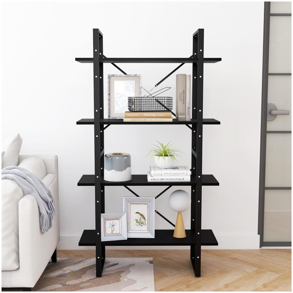 Libreria A 4 Ripiani Nera 80x30x140 Cm In Massello Di Pino - Foto 3