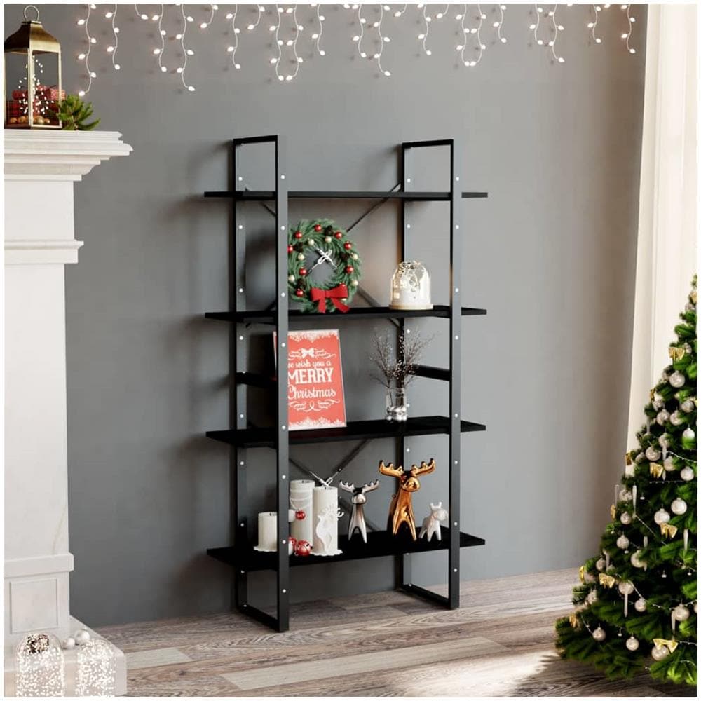 Libreria A 4 Ripiani Nera 80x30x140 Cm In Massello Di Pino - Foto 1