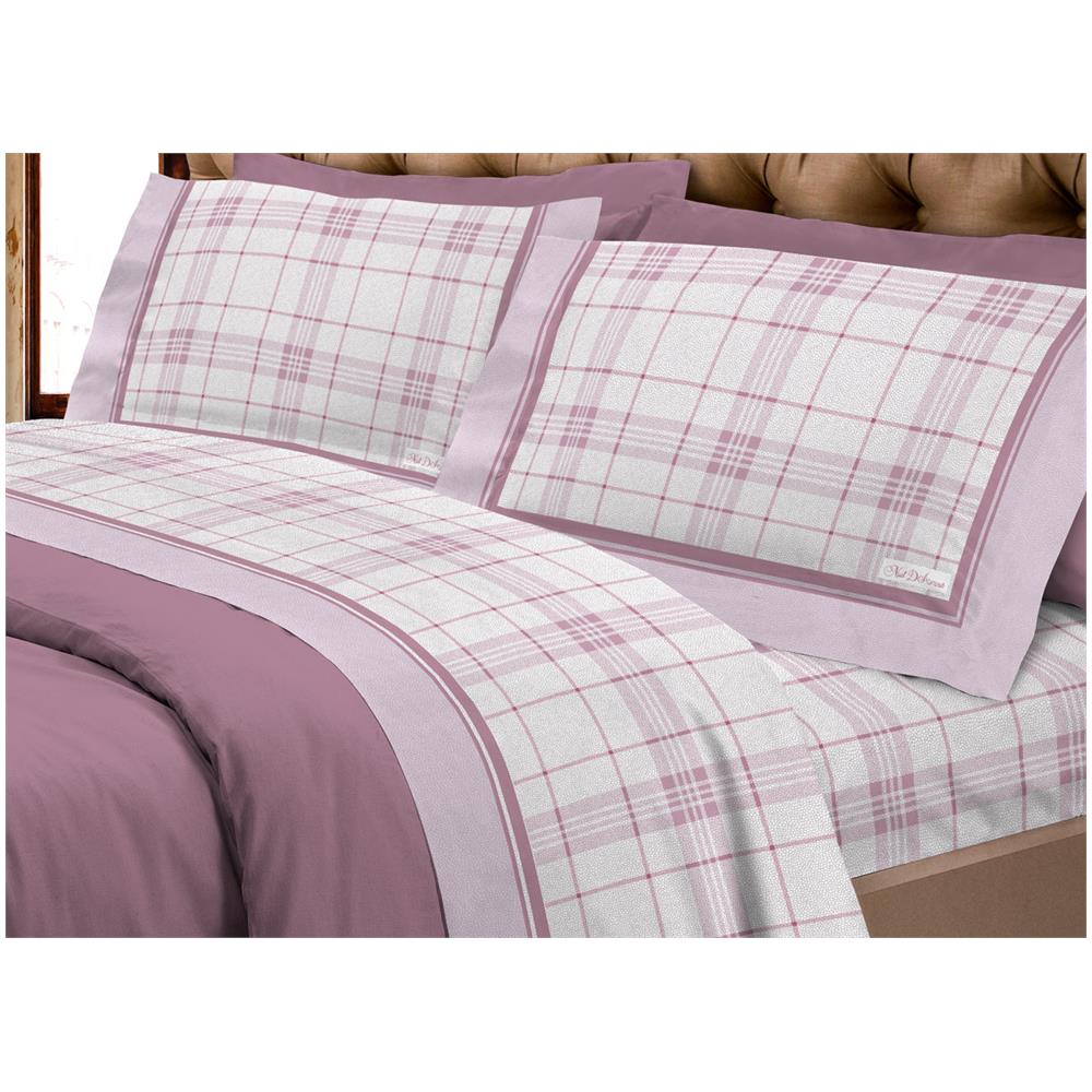 Completo Lenzuola Flanella 100% Cotone Disegno Torino A Quadri Rigato Matrimoniale Rosa - Foto 1