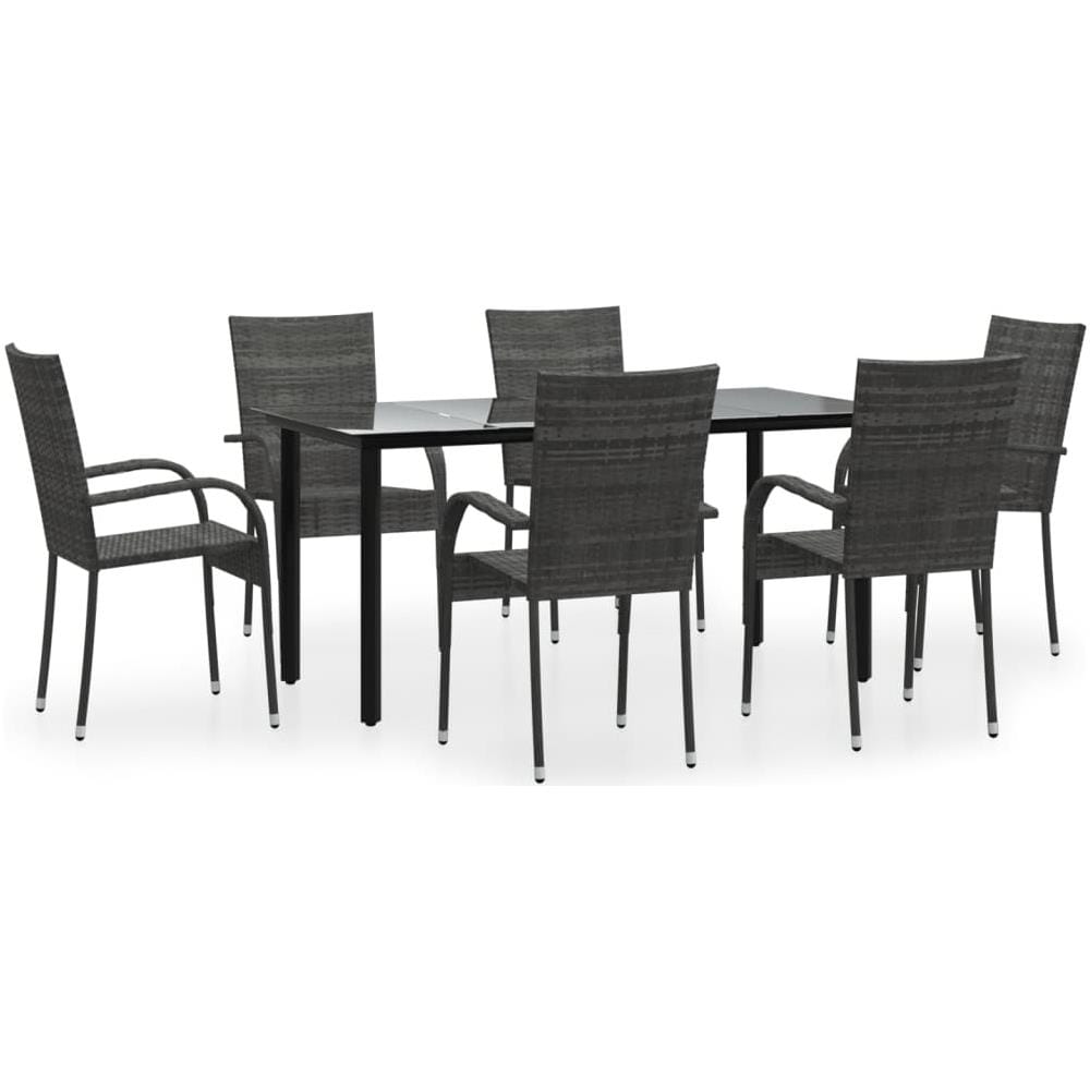 Set Da Pranzo Da Giardino 7 Pz Grigio In Polyrattan - Foto 2