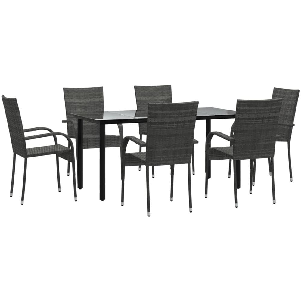 Set Da Pranzo Da Giardino 7 Pz Grigio In Polyrattan - Foto 3
