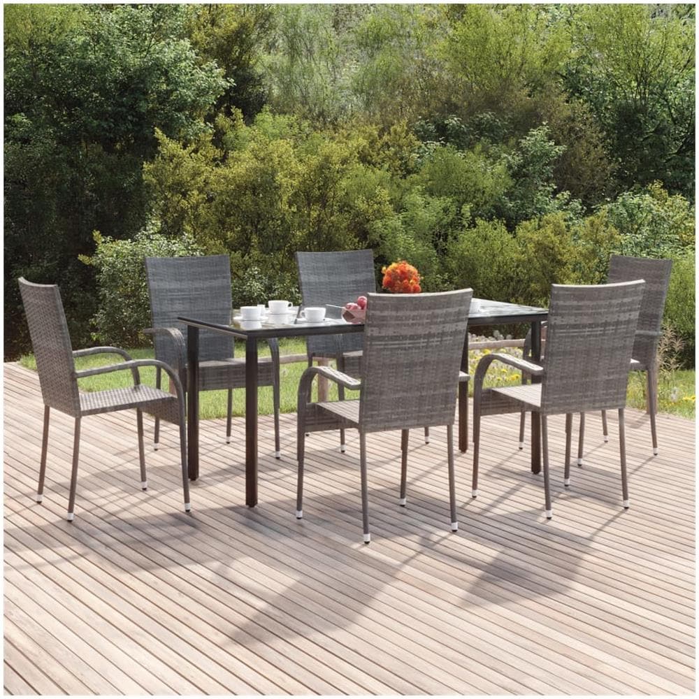 Set Da Pranzo Da Giardino 7 Pz Grigio In Polyrattan - Foto 1