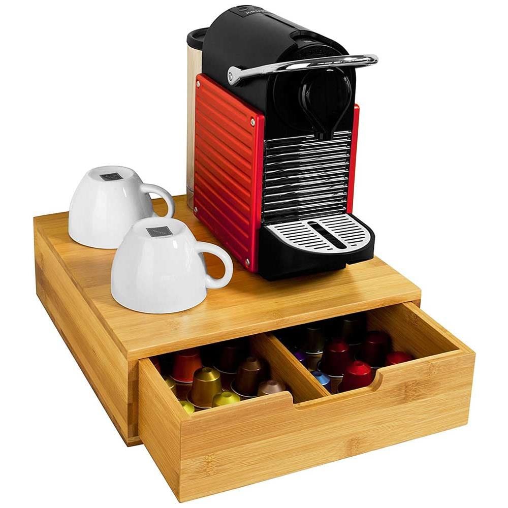 Contenitore Cassetto Porta Cialde Capsule Caffe Bustine Te Zucchero Legno Bambu - Foto 1