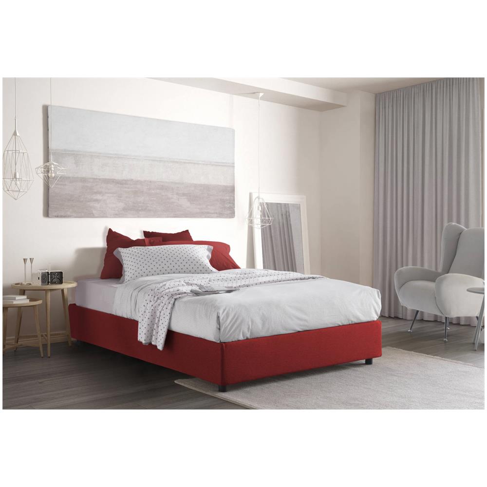 Letto Piazza E Mezza Arianna, Letto Contenitore Con Rivestimento In Tessuto, 100% Made In Italy, Apertura Frontale, Adatto Per Materasso Cm 120x200, Rosso - Foto 1