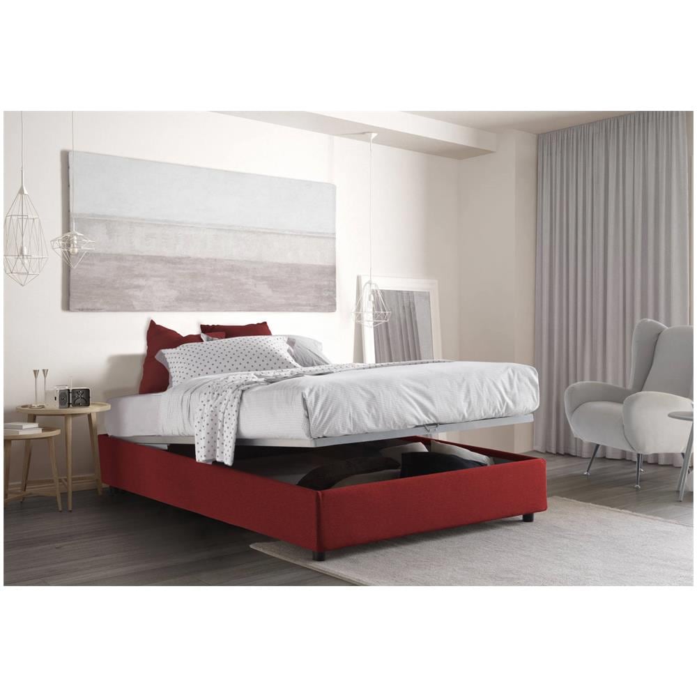 Letto Piazza E Mezza Arianna, Letto Contenitore Con Rivestimento In Tessuto, 100% Made In Italy, Apertura Frontale, Adatto Per Materasso Cm 120x200, Rosso - Foto 2