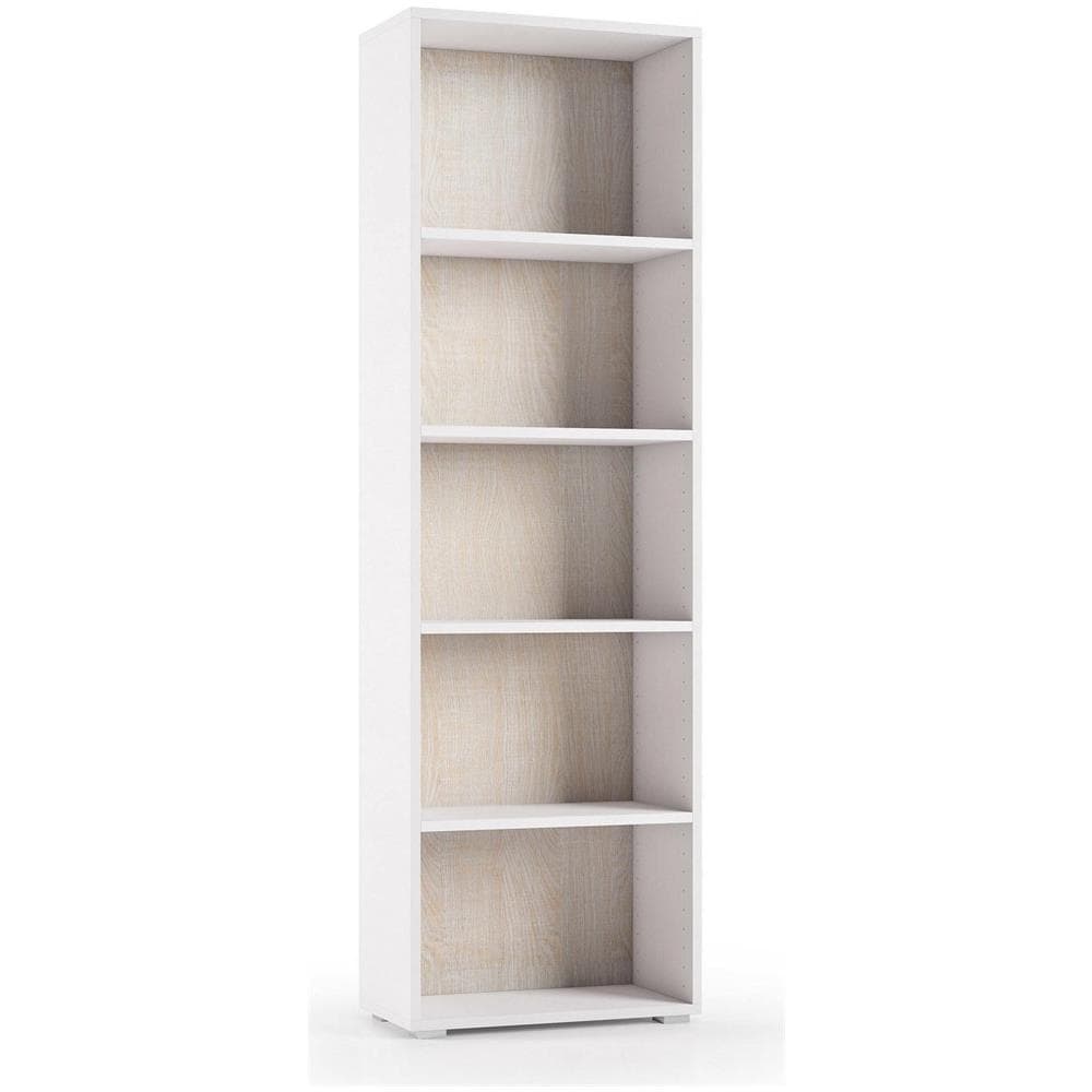 Libreria Girasole, Biblioteca A 4 Ripiani Regolabili, Scaffale Per Libri, Mobile Da Parete Con Ripiani, 100% Made In Italy, 60x30h195 Cm, Bianco E Rovere - Foto 2