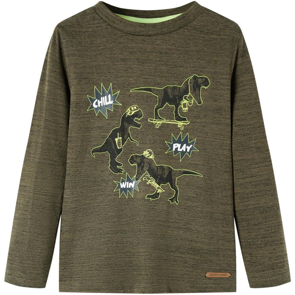 Maglietta Bambino Maniche Lunghe Con Dinosauro Cachi Scuro Mélange 128 - Foto 1
