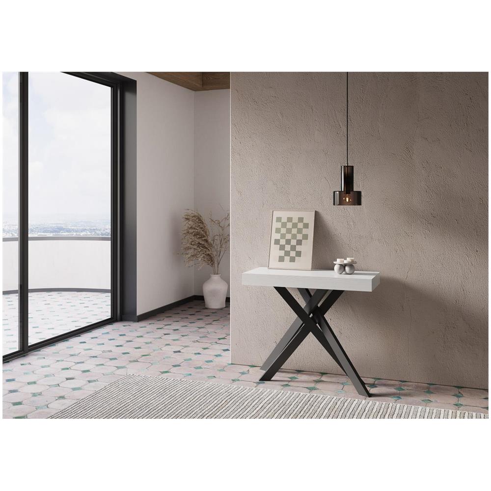Consolle allungabile 90x40/196 cm Krack Small bianco frassino gambe antracite - Foto 2