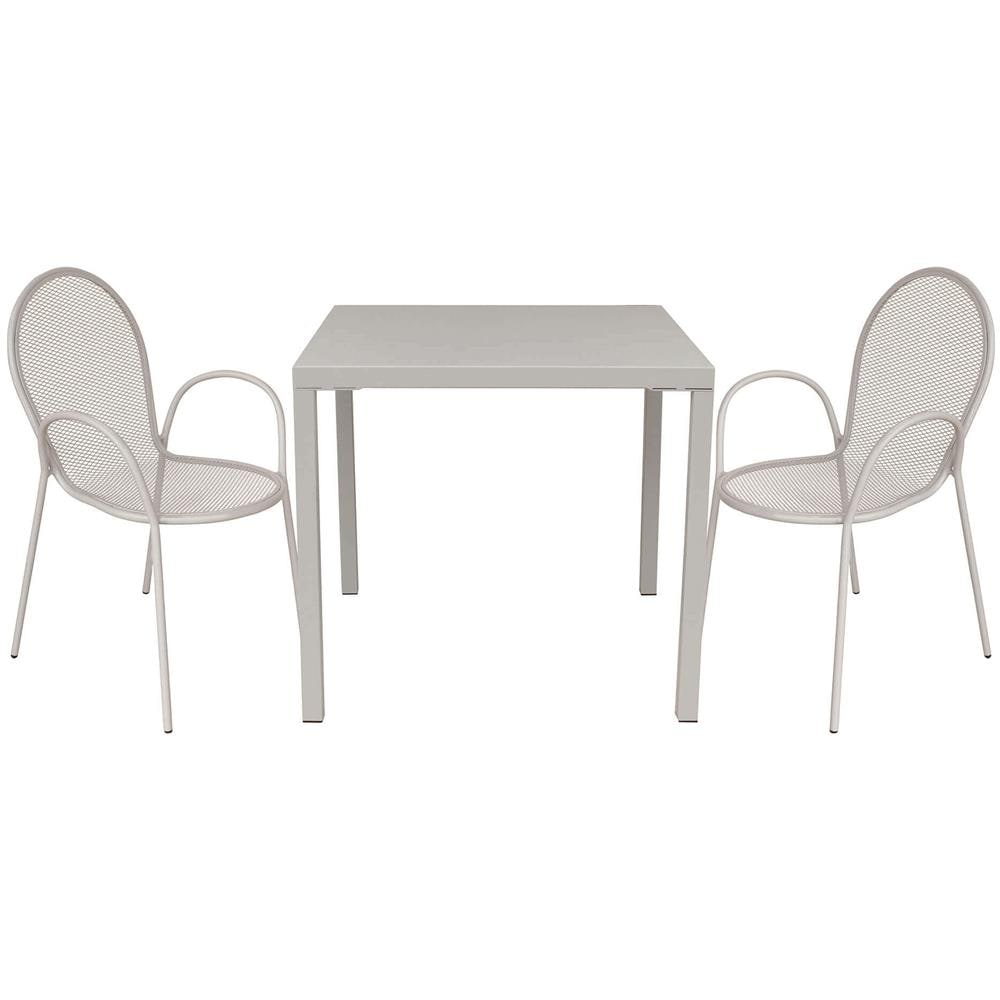 Set Tavolo Giardino Quadrato Fisso 80 X 80 Con 2 Poltrone In Ferro Tortora Per Esterno - Foto 1