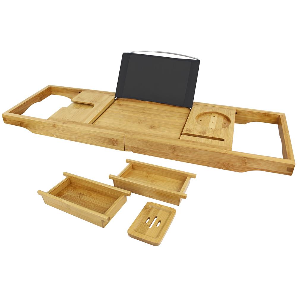 Panno Nero Vassoio per Vasca da Bagno Ripiano in Legno per Vasca da Bagno Dimensione: 109 x 23 x 3,8 cm Todeco Dotato di 2 Supporti Rimovibili e 1 Porta-Sapone Materiale: bambù 