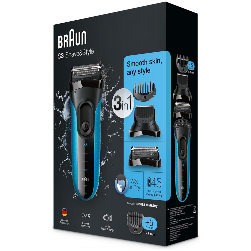 Series 3 Shave&Style 3010BT Wet & Dry Rasoio Elettrico Ricaricabile Colore Nero / Blu - Foto 5