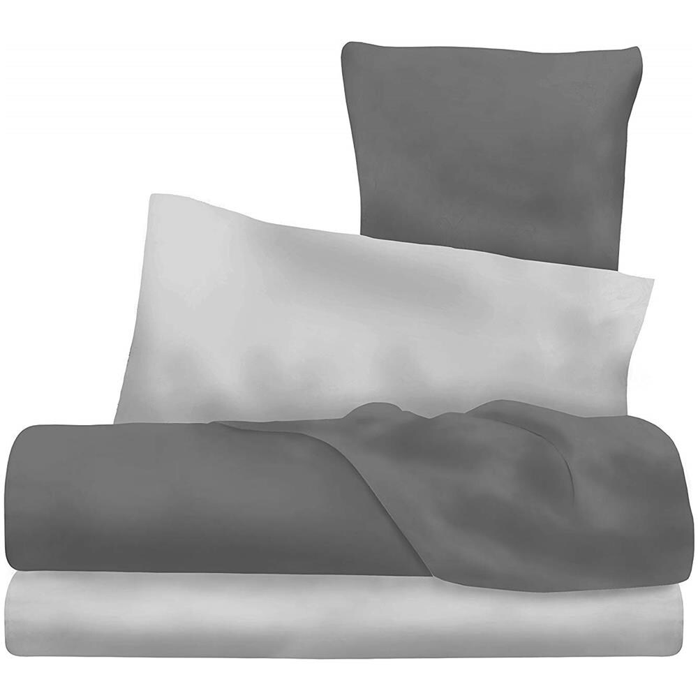 Natural Color Completo Letto Double Face, 100% Cotone, Grigio Chiaro / fumo, Matrimoniale - Foto 2