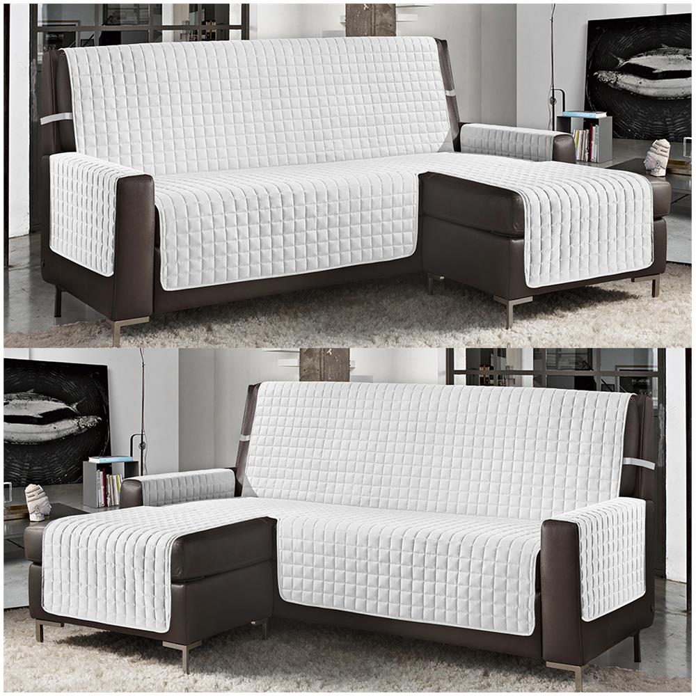 Copridivano Con Penisola Destra / sinistra Trapuntato Tinta Unita Antimacchia Reversibile 2 Posti Bianco - Foto 1