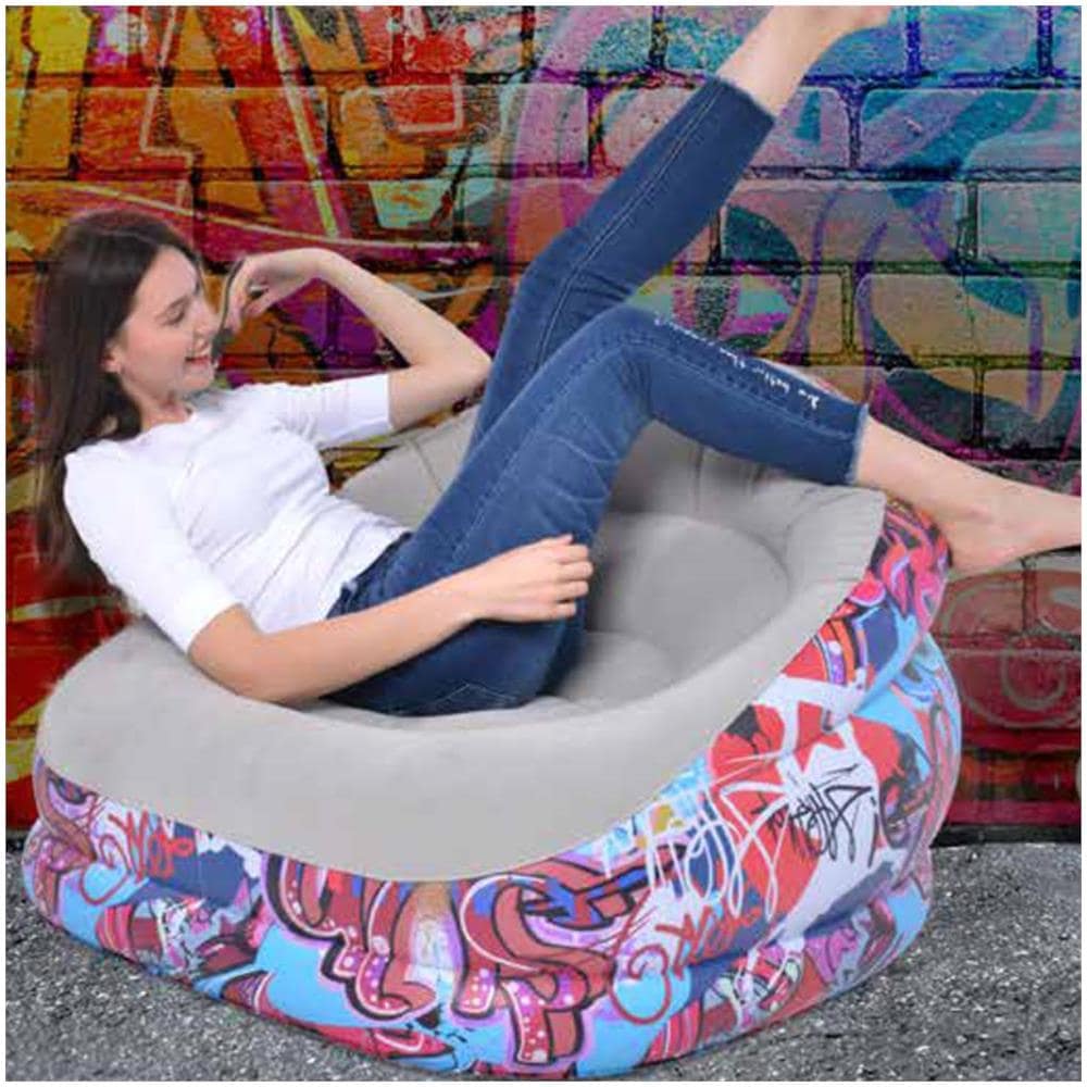 Poltrona Gonfiabile Design Graffiti In Pvc Floccato 105x98cm Grigio Esterno - Foto 3