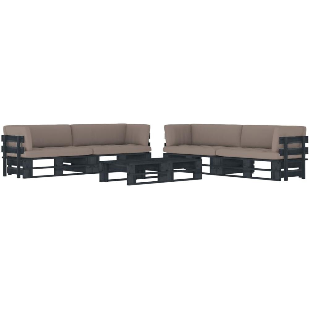 Set Divani a Pallet e Cuscini 6 pz in Pino Impregnato Nero - Foto 1