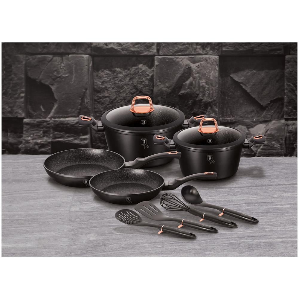 Black Rose Set Di Pentole Induzione 10-piece Alluminio Antiaderente 2 Casseruoli 2 Padelle Nero - Foto 3
