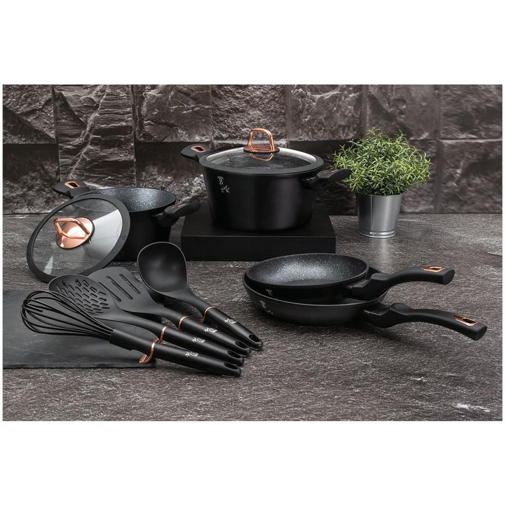 Black Rose Set Di Pentole Induzione 10-piece Alluminio Antiaderente 2 Casseruoli 2 Padelle Nero - Foto 1