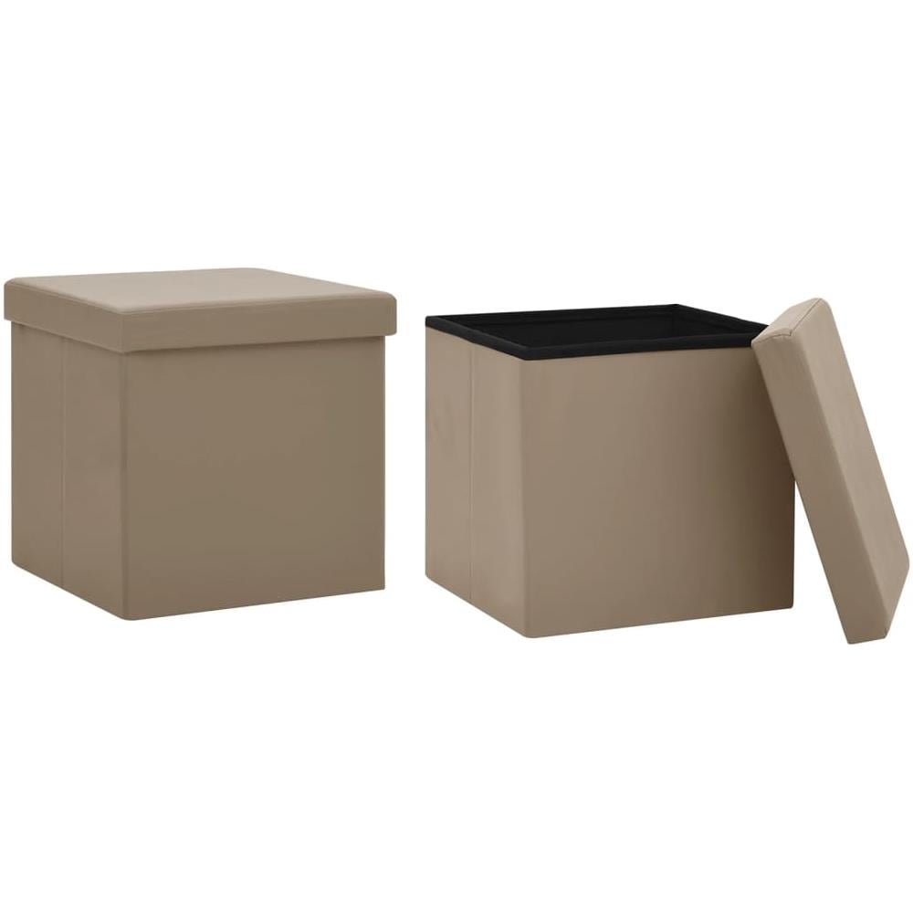 Sgabelli Con Contenitore Pieghevoli 2 Pz Cappuccino In Pvc - Foto 2