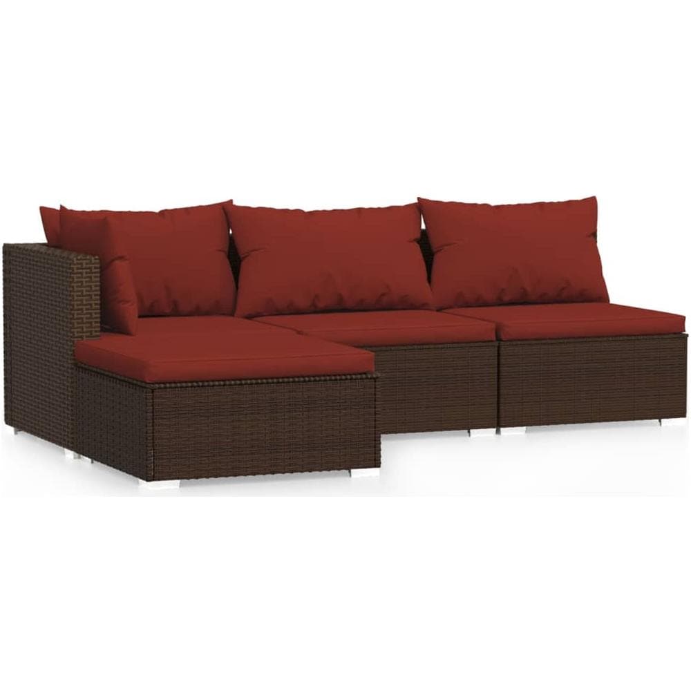 Set Divani da Giardino 4 pz con Cuscini in Polyrattan Marrone - Foto 1