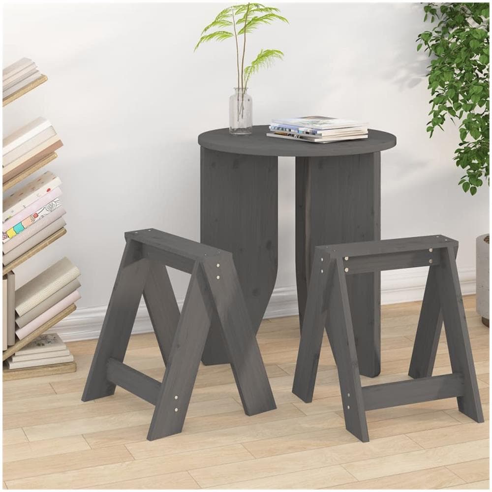Sgabelli 2 Pz Grigio 40x40x45 Cm In Legno Massello Di Pino - Foto 1