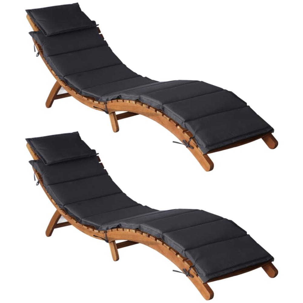 Lettini Prendisole Con Cuscini 2pz Grigio Scuro Massello Acacia - Foto 1