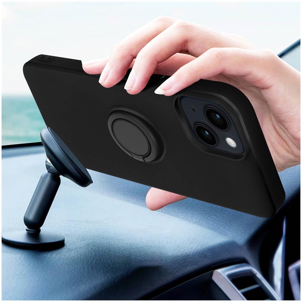 Cover Per Iphone 14 Soft-touch Flessibile Con Anello Di Supporto Nera - Foto 2