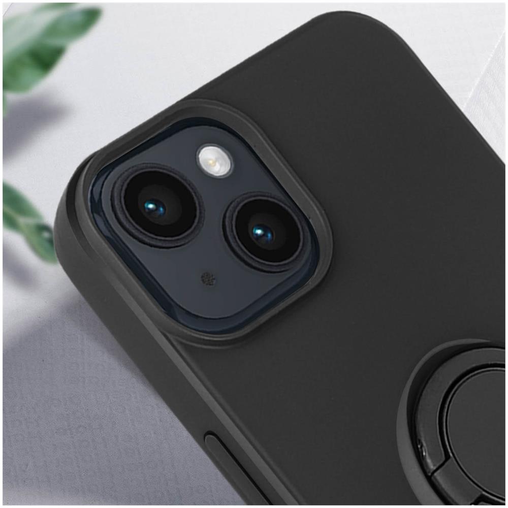 Cover Per Iphone 14 Soft-touch Flessibile Con Anello Di Supporto Nera - Foto 5