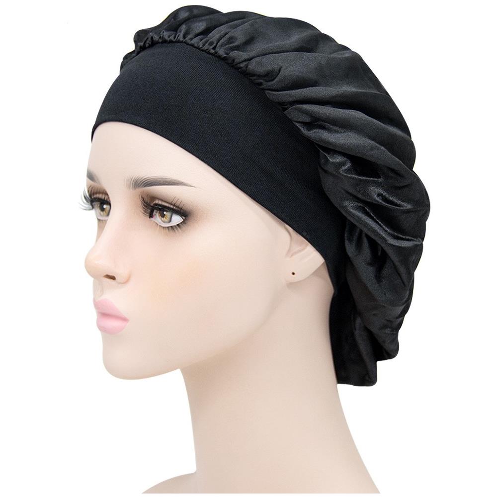 Cuffia Da Notte Elastica In Tinta Unita Traspirante A Tesa Larga Da 3 Pezzi Nero - Foto 1