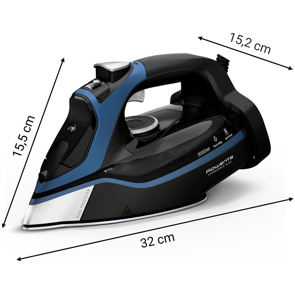 Steamforce Plus Ferro da Stiro a Secco e a Vapore DW9411 Capacità 0.35 Litri Potenza 3000 Watt Colore Nero/Blu - Foto 2