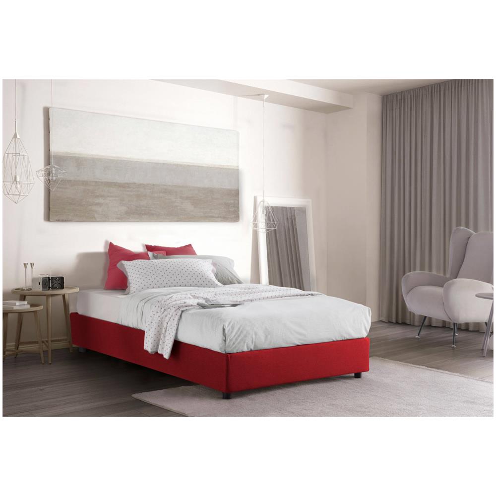 Letto Piazza E Mezza Rebecca, Letto Contenitore Con Rivestimento In Tessuto, 100% Made In Italy, Apertura Frontale, Con Materasso Cm 120x200 Incluso, Rosso - Foto 1