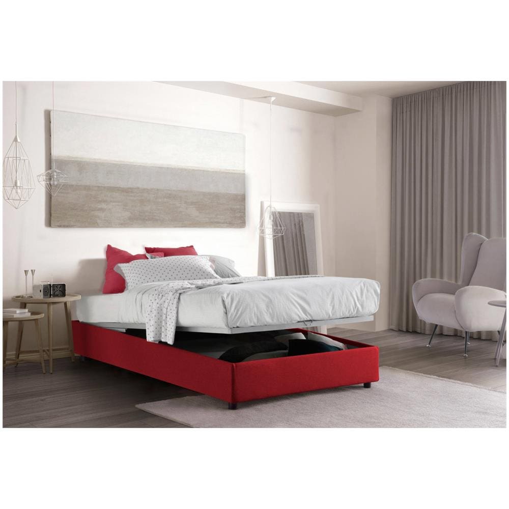 Letto Piazza E Mezza Rebecca, Letto Contenitore Con Rivestimento In Tessuto, 100% Made In Italy, Apertura Frontale, Con Materasso Cm 120x200 Incluso, Rosso - Foto 2