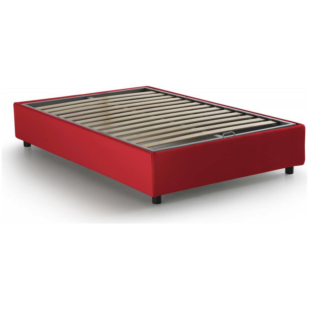 Letto Piazza E Mezza Rebecca, Letto Contenitore Con Rivestimento In Tessuto, 100% Made In Italy, Apertura Frontale, Con Materasso Cm 120x200 Incluso, Rosso - Foto 4