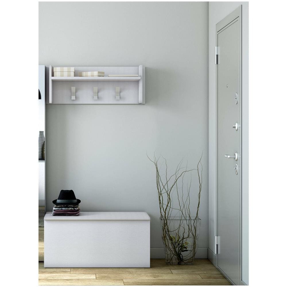 Mobile Da Ingresso Narciso, Mobile Appendiabiti Con 3 Ganci, Mensola Portaoggetti Da Ingresso, 100% Made In Italy, 90x29h34 Cm, Bianco - Foto 1