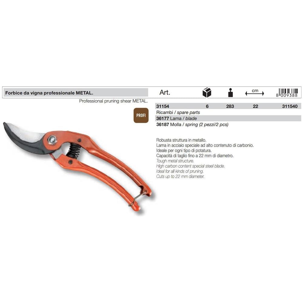 Forbice Vigna Professionale Metallica Cm. 22 - Foto 1