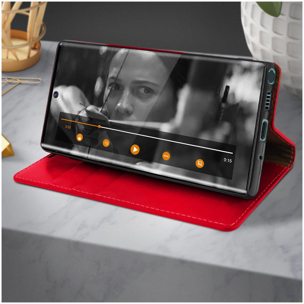 Custodia Samsung Galaxy Note 10 Pluspelle Portafoglio Funzione Stand - Rosso - Foto 5