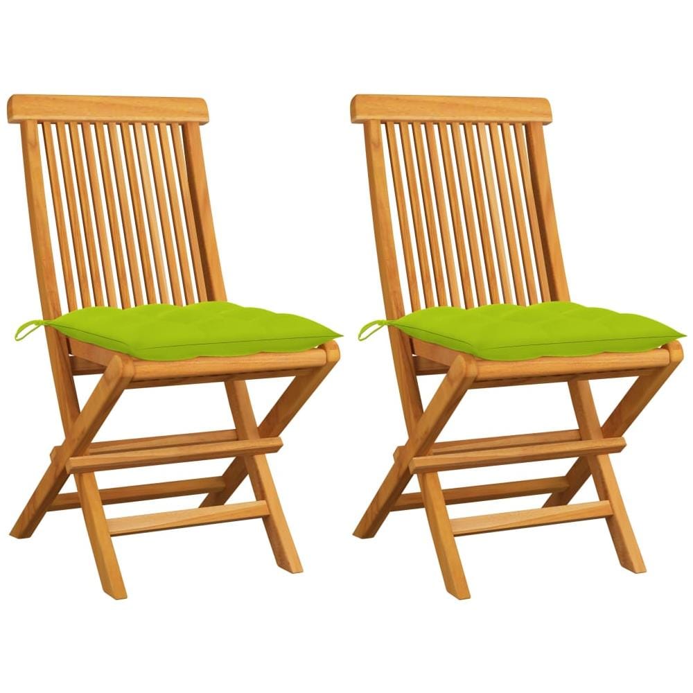 Sedie Giardino e Cuscini Verde Brillante 2 pz Massello di Teak - Foto 1