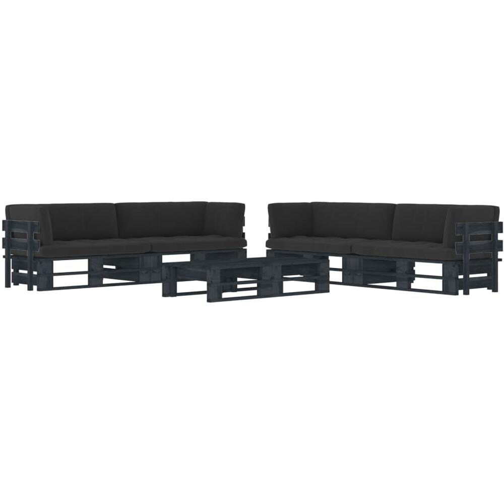 Set Divani a Pallet e Cuscini 6 pz in Pino Impregnato Nero - Foto 1