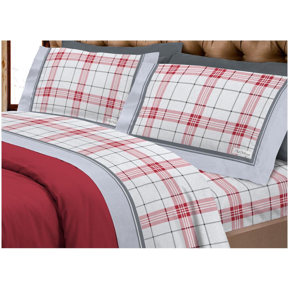 Completo Lenzuola Flanella 100% Cotone Disegno Torino A Quadri Rigato Singolo Grigio - Foto 1