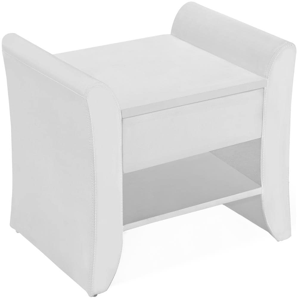 Linden Comodino In Similpelle Bianca Con 1 Cassetto E 1 Ripiano - Foto 2