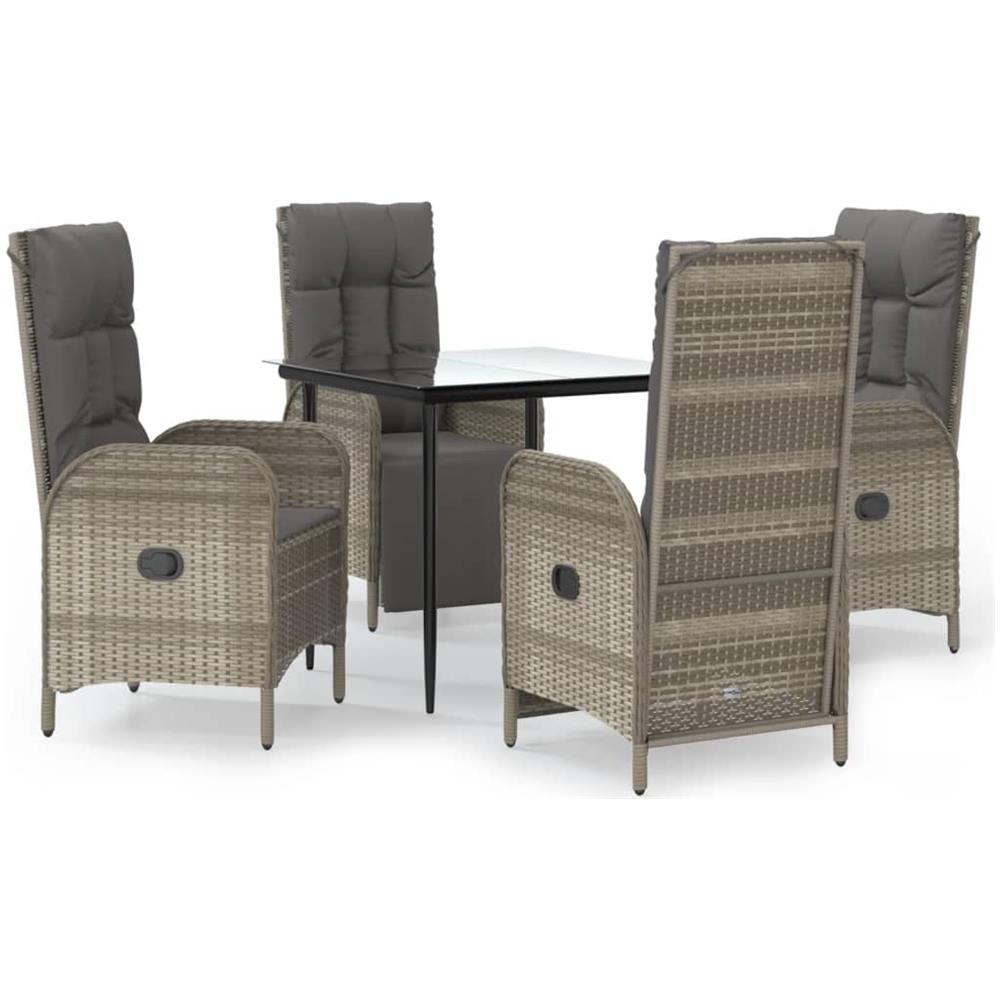 Set Da Pranzo Giardino 5pz Nero E Grigio Con Cuscini Polyrattan - Foto 2