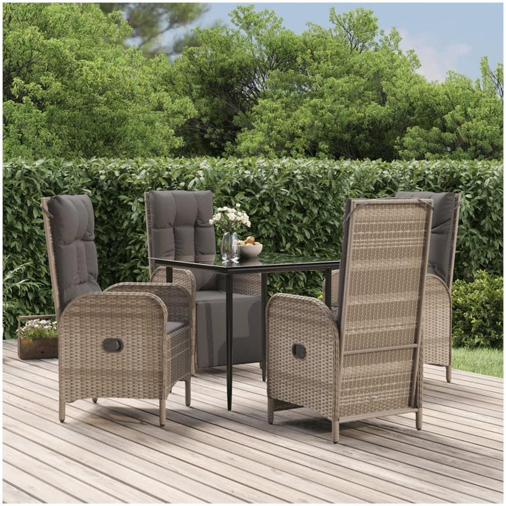 Set Da Pranzo Giardino 5pz Nero E Grigio Con Cuscini Polyrattan - Foto 1