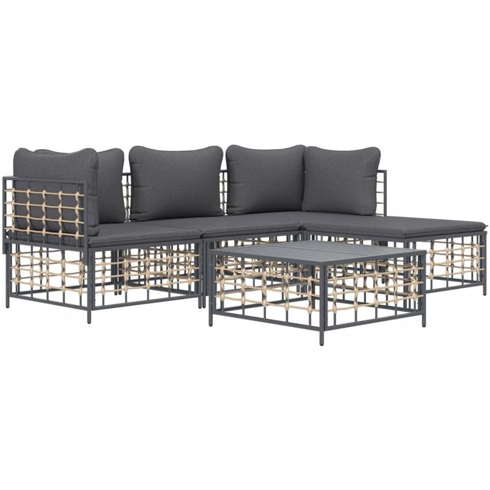 Set Divani da Giardino 4 pz con Cuscini Antracite in Polyrattan - Foto 2