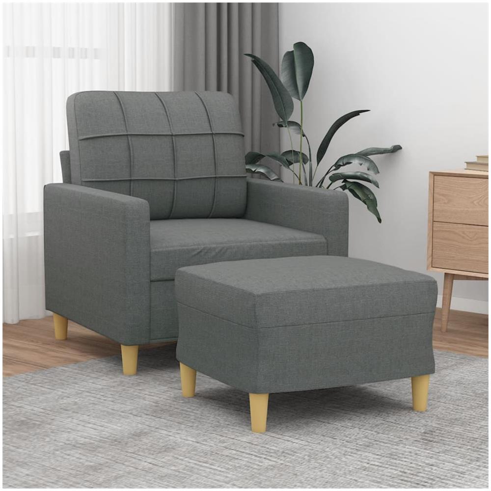 Poltrona Con Poggiapiedi Grigio Scuro 60 Cm In Tessuto - Foto 1